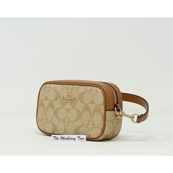 COACH JAMIE Wristlet Light Khaki Signature Canvas Saddle Leather CA718 NWT $178 - Picture 2 of 14